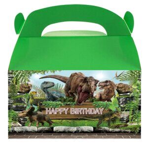 Dinosaur Theme Birthday Party Favor Boxes, Green Glossy Cardstock Treat Boxes